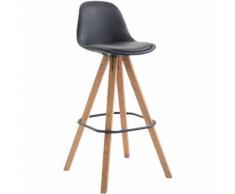 CLP Sgabello Franklin ben imbottito, in similpelle, gambe quadrate color legno naturale, nero natura
