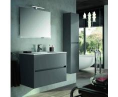 Mobile bagno sospeso 900 in legno grigio opaco con lavabo Noja | Con specchio e lampada LED