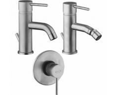 Set miscelatori per lavabo bidet e incasso doccia Jacuzzi Gun finitura acciaio