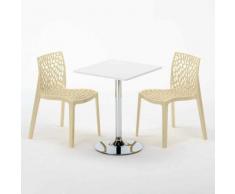 Tavolino Quadrato Bianco 70x70cm Con 2 Sedie Colorate Interno Bar GRUVYER COCKTAIL | Beige