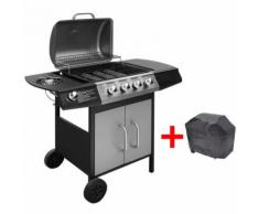 Barbecue e Griglia a Gas 4+1 Fuochi Nero e Argento