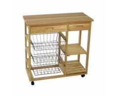 CARRELLO DA CUCINA IN LEGNO CON CESTI PORTA FRUTTA