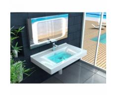 Lavabo 92x46x17 da semi incasso in ceramica, anticalcare