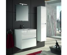Mobile bagno sospeso 600 in legno laccato bianco lucido con lavabo Noja | Con specchio e lampada LED