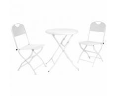 Set completo salotto pieghevole tavolo e due sedie in ferro bianco Rimini per bar giardino casa