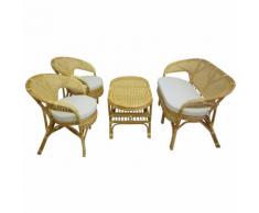 Set completo salotto in vimini bambù e rattan Bali chiaro naturale divano poltrone tavolo da