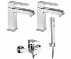 Set di miscelatori in ottone cromato Jacuzzi Rubinetteria Crux a cascata vasca + bidet + lavabo