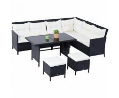 Outsunny Set Mobili in PE Rattan da Esterno 6 pezzi DIvano con con Cuscini e Tavolino, Nero