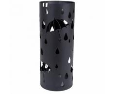 Portaombrelli Porta ombrelli Ø19.5 x 49cm Nero in ferro tondo Con Gancini e Vaschetta Scolapioggia