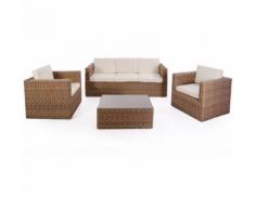 Set Salotto Da Giardino Divano 3 Posti Tavolo E 2 Poltrone In Polyrattan Naturale Bertozzi Capri