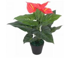 Anturium Pianta Artificiale con Vaso 45 cm Rossa e Gialla