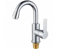 Ottone Cromo Rubinetto Canna Alta Lavello Monocomando Miscelatori Acqua Fredda e Calda per Cucina