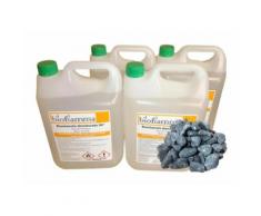 KIt Accessori Camino 4 Taniche 5 lt Bioetanolo Italiano + Pietre Nere Decorative