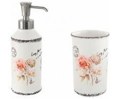 Set bagno d'appoggio dosa sapone e porta spazzolini in ceramica con fiori Gedy