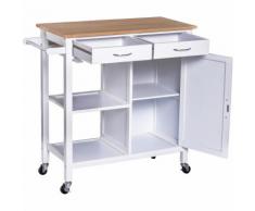 Homcom Carrello da Cucina Classico 2 Cassetti in Legno 88.5x40x86cm