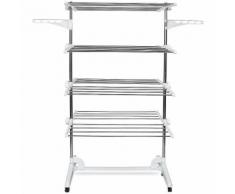 Stendino Per Biancheria, Stendibiancheria, 4 ripiani, Bianco, con ali, Materiale: Tubi in acciaio
