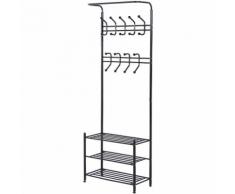 Homcom Appendiabiti Panchina per Ingresso con Scarpiera in Acciaio, Nero, 67x30x185cm