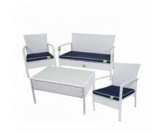 Salotto Completo Sofa' Trend Bianco in Poly Rattan ENRICO COVERI Arredo Giardino