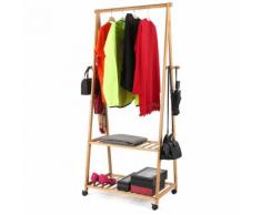 Stand Appendiabiti in Legno di Bambu 70x33x153cm Camera Letto Ruote 2 Ripiani