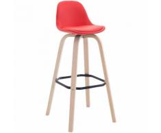 CLP Sgabello Avika similpelle, super imbottito, base color legno naturale, rosso