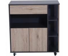 HomCom Mobiletto Ausiliario da Cucina Multiuso in Legno con Ruote, 80x39x86.5cm