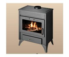 Stufa a legna modello Ray - 21 kW in acciaio nero opaco con vista fuoco
