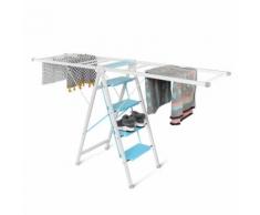 Stendibiancheria, Stendibiancheria domestico multifunzione, 4 ripiani, Altezza 105 cm, Bianco/Blu,