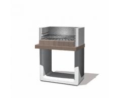 Barbecue a legna in calcestruzzo modello Paxi con cappa, colore cappuccino e grigio