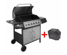 Barbecue e Griglia a Gas 6+1 Fuochi Nero e Argento