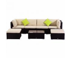 Outsunny Set Mobili da Giardino in PE Rattan 7 Pezzi Divano e tavolino con Cuscini, Nero