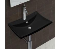 Lavabo Nero Ceramica Lusso Rettangolare con Foro di Trabocco e Foro Rubinetto