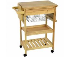 Carrello da cucina in legno con due piani un cestello e un cassetto