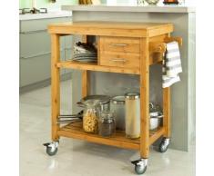 Carrello Cucina Legno Bambu Salvaspazio 2 Cassetti Portaposate 2 Ripiani 4 Ruote