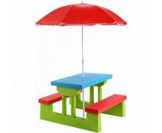 Tavolo da Picnic per Bambini con Parasole Pieghevole Set di Tavolo e Panche per Giardino Esterno