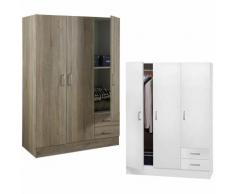 Armadio Bianco Rovere a 3 Ante 2 Cassetti Cabina Guardaroba Mobile Appendiabiti - Colore: Rovere