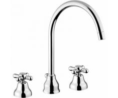 Rubinetto Tre fori lavabo con canna girevole bugnatese old800 017 | Cromo/Oro