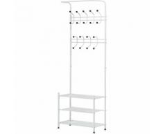 Homcom Appendiabiti Panchina per Ingresso con Scarpiera in Acciaio, Bianco, 67x30x185cm
