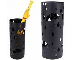 Portaombrelli in Ferro Design BAKAJI5B Rotondo Stand Nero Vaschetta Salvagoccia