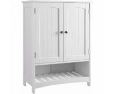 Armadietto da Bagno Autoportante, Stile Country, Mobile Portaoggetti di Legno, Bianco, 60 x 30 x