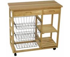 Carrello da cucina in legno con tre cestelli due piani e due cassetti