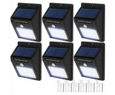 6 lampade LED a muro, a energia solare con sensore di movimento