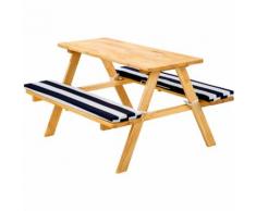 Panca da picnic per bambini con cuscini blu/bianco