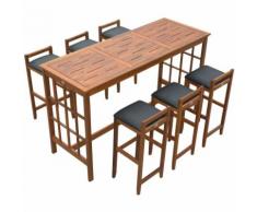 Set Tavolo con 6 Sgabelli da Bar Cucina Giardino Esterno con Schienale Poggiapiedi Legno
