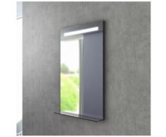 Full - specchio da bagno filo lucido 50x70 cm con fascia sabbiata retroilluminata led 5w e mensola