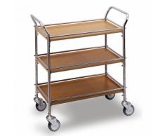 Carrello di servizio in acciaio inox / simil-legno ,con 3 ripiani