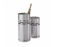 Set di due elementi, portaombrelli e cestino ,acciaio inox, spazzolato opaco, lamiera piena con stampaggio decorativo