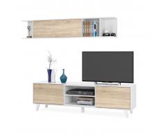SuperStudio Mobile Zona Pranzo STYLUS PLUS -Mobile TV + Scaffale- Bianco/Multicolor/Legno