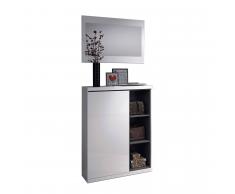 SuperStudio Scarpiera con Ripiano per Borse + Specchio LUX Bianco/Multicolor/Grigio