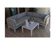 Salotto Da Giardino Set Ad Angolo 2 Divani Beige Con Cuscini Intreccio In Rattan Sintetico Per Esterno