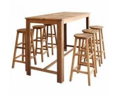 vidaXL 7 Pz Set Tavolo da Bar e Sgabelli in Legno Massiccio di Acacia